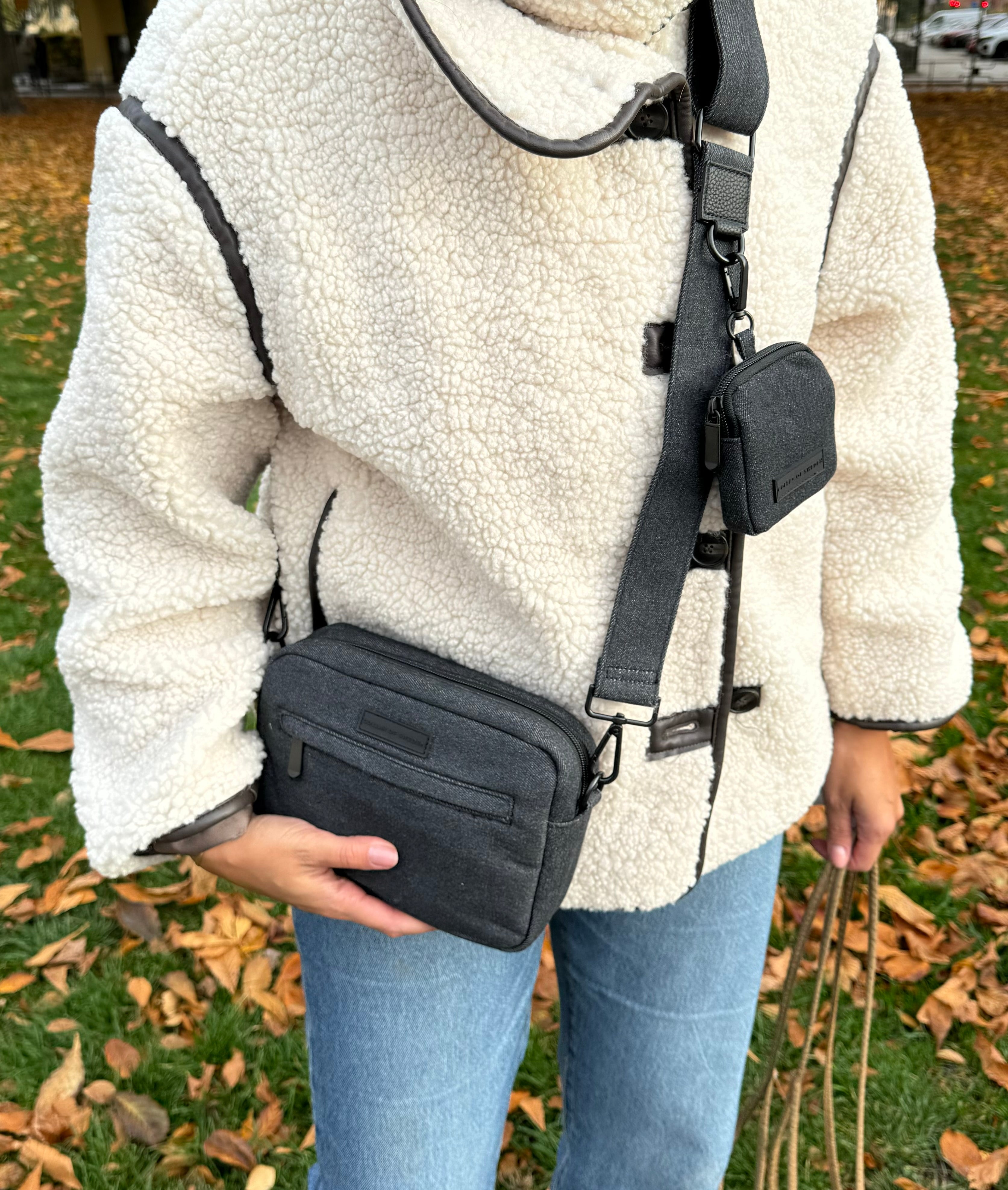 Black Denim Dog Walking Bag - Crossbody