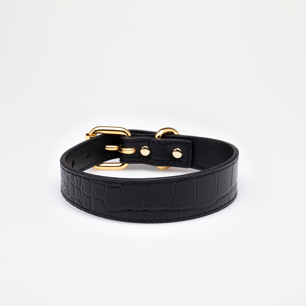 Black Croco Dog Collar Thin