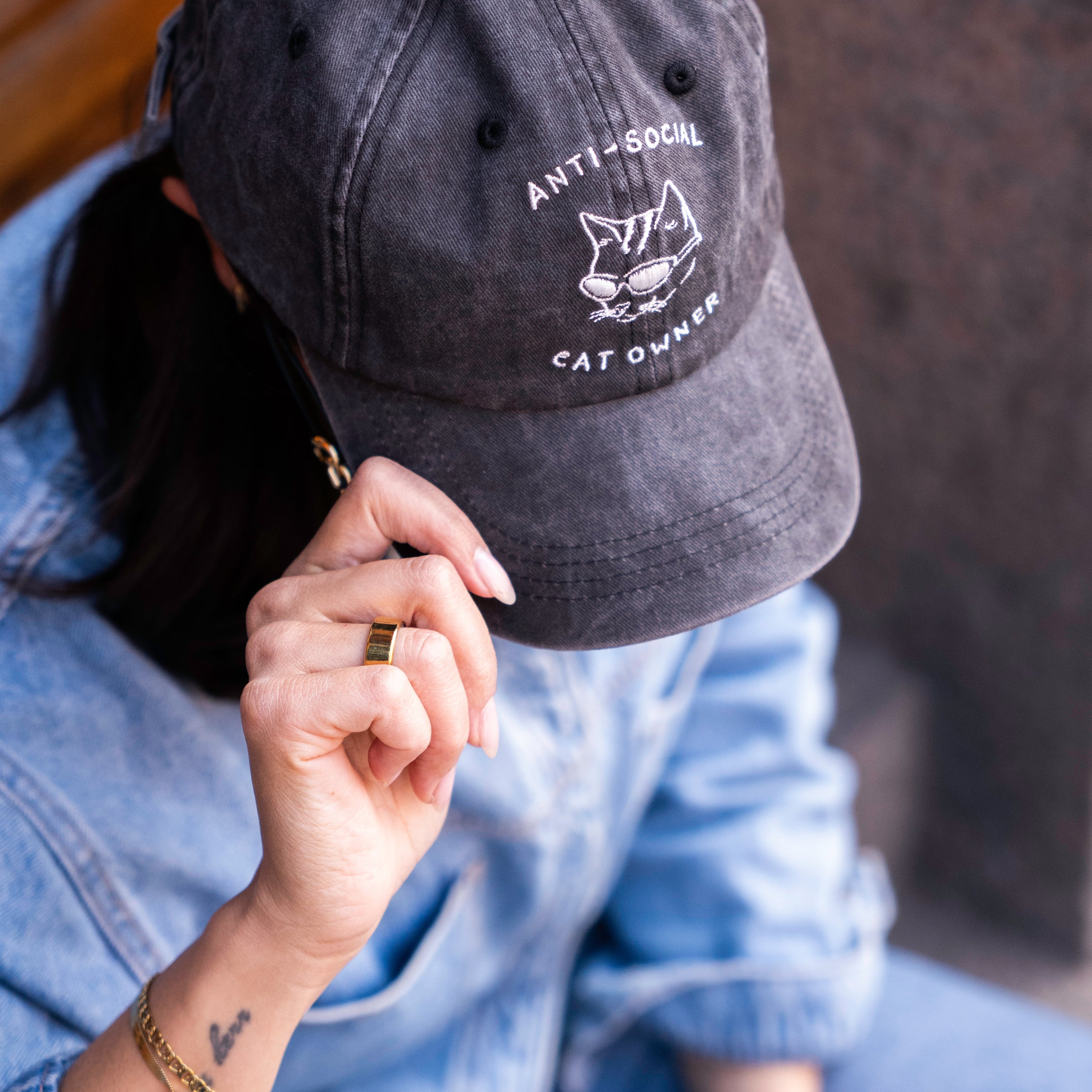 Svart Denimcaps - Logo "Anti-Social Cat Owner" 