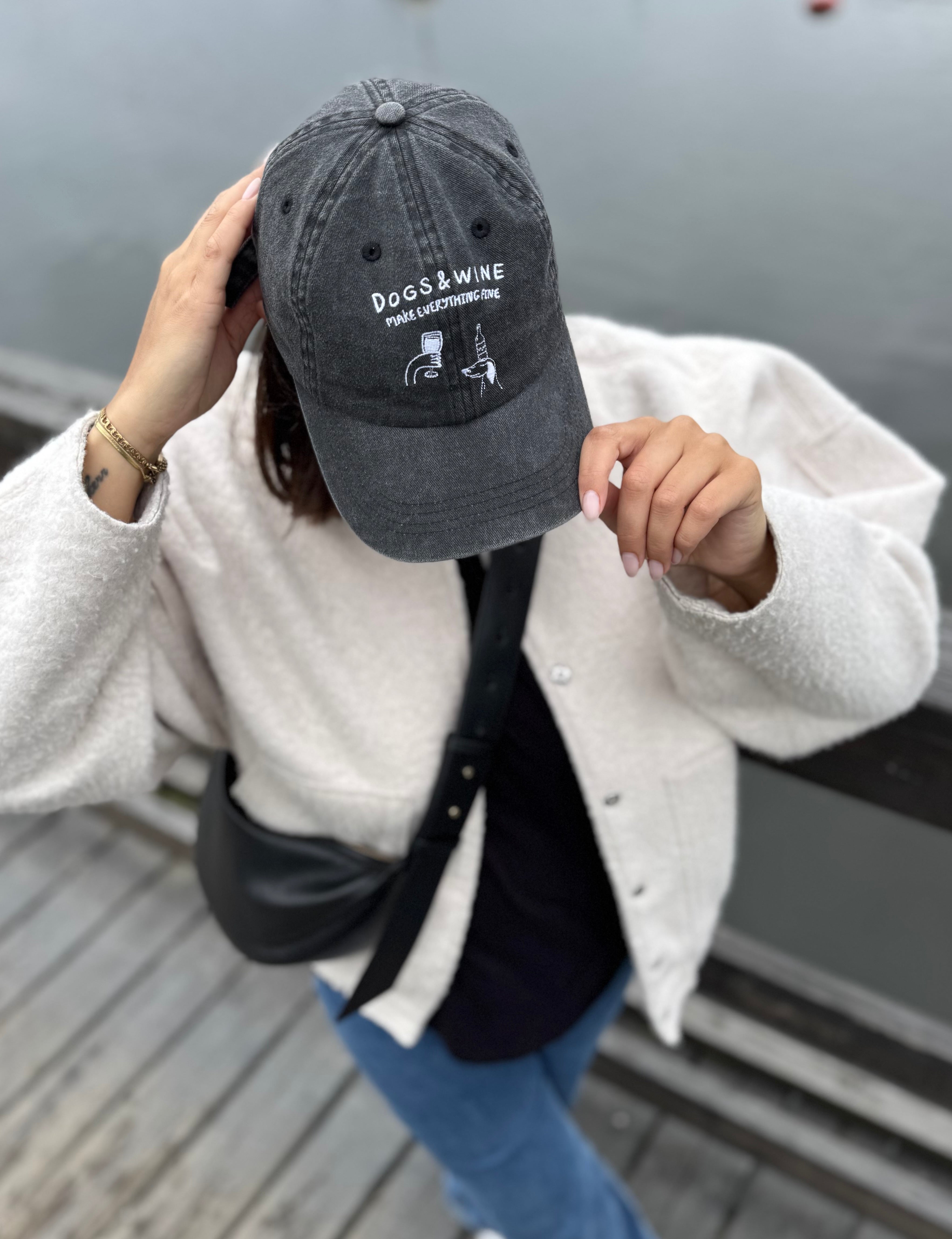 Black Denim Cap - Logo "Dogs & Wine Make Everything Fine"