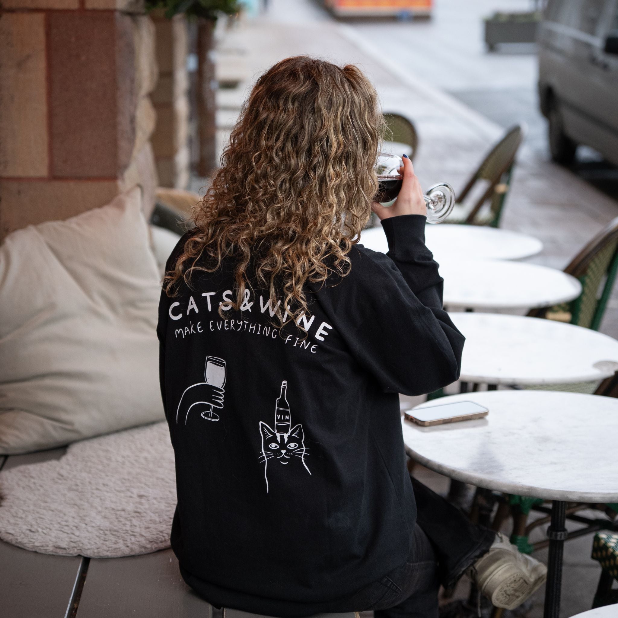 Black Long Sleeve - Cats & Wine Make Everything Fine