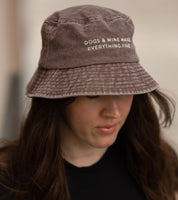 Brown Denim Bucket Hat - Dogs & Wine Make Everything Fine