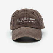 Brown Denim Cap - Cats & Wine Make Everything Fine