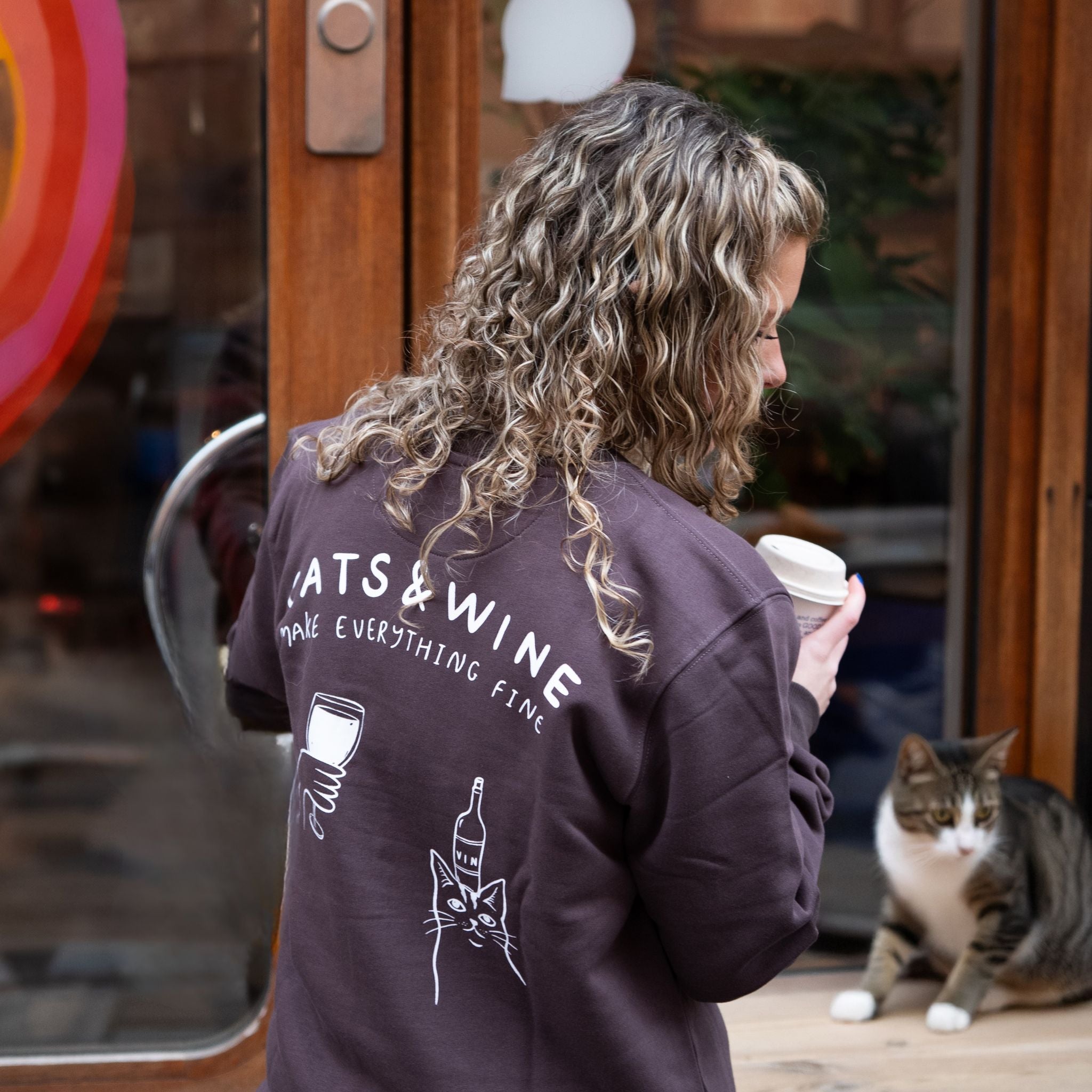 Brown Sweatshirt - Cats & Wine Make Everything Fine