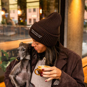 Dark Brown Wool Beanie - Dogs & Wine Make Everything Fine