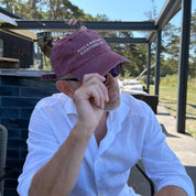 Dark Red Denim Cap - Dogs & Wine Make Everything Fine