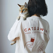 Hvit Langermet T-skjorte - Cats & Wine Make Everything Fine 